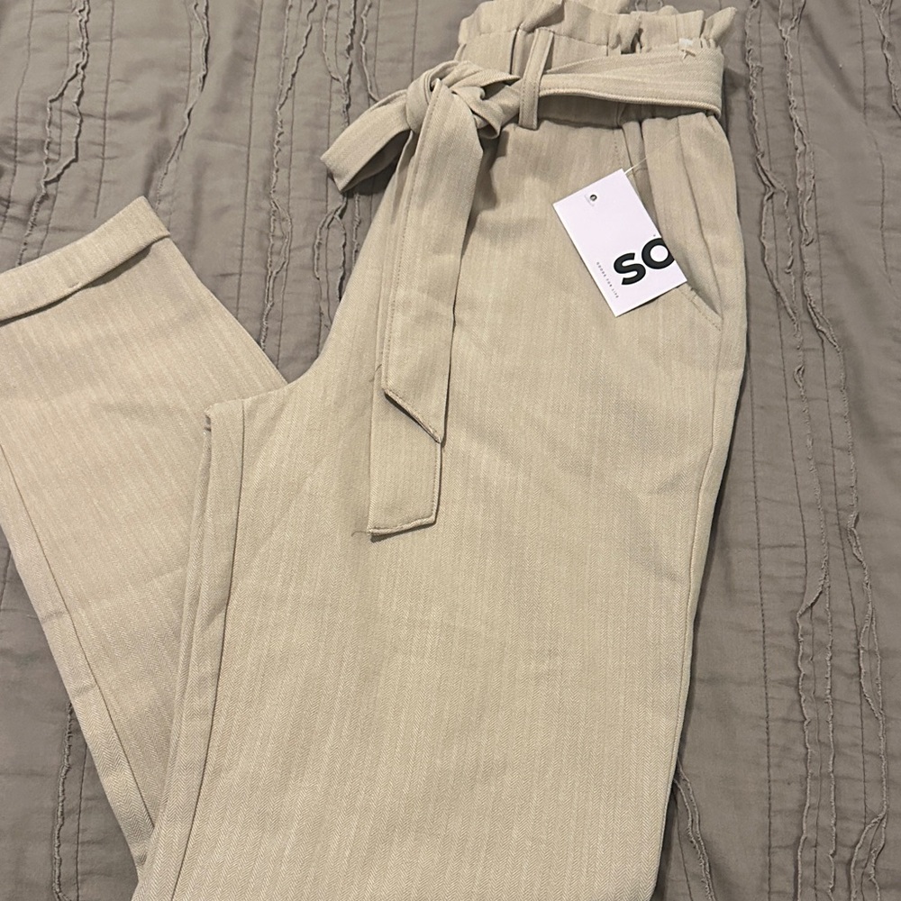 SO Women's Beige Tie-Waist Trousers